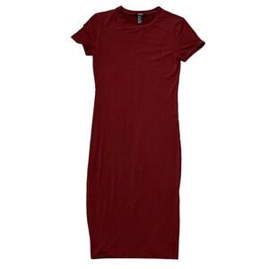 FOREVER21 Dark Red Shot Sleeve Midi Dress Medium